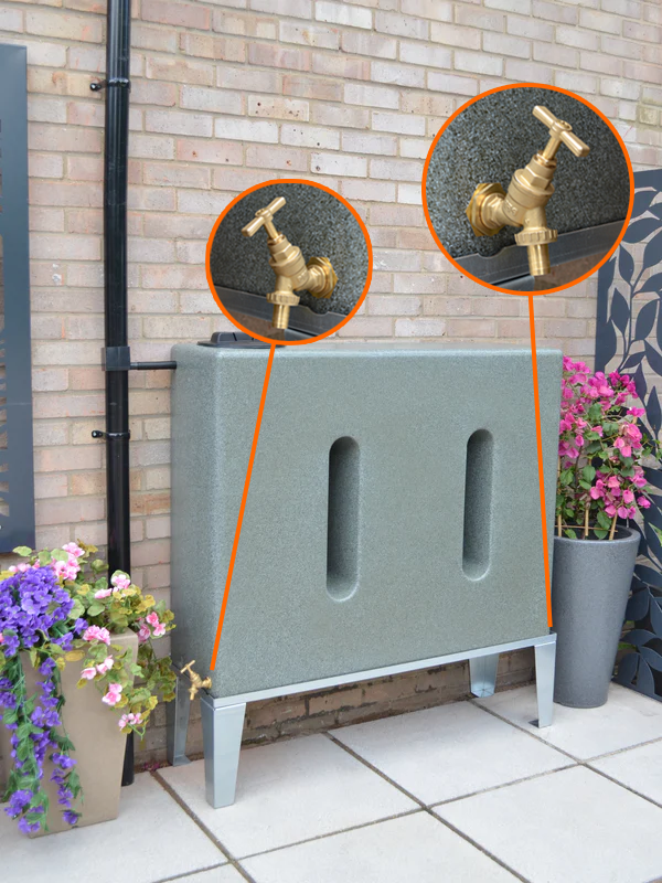 400 Litre Slimline Water Butt in Green Marble - Double Outlet